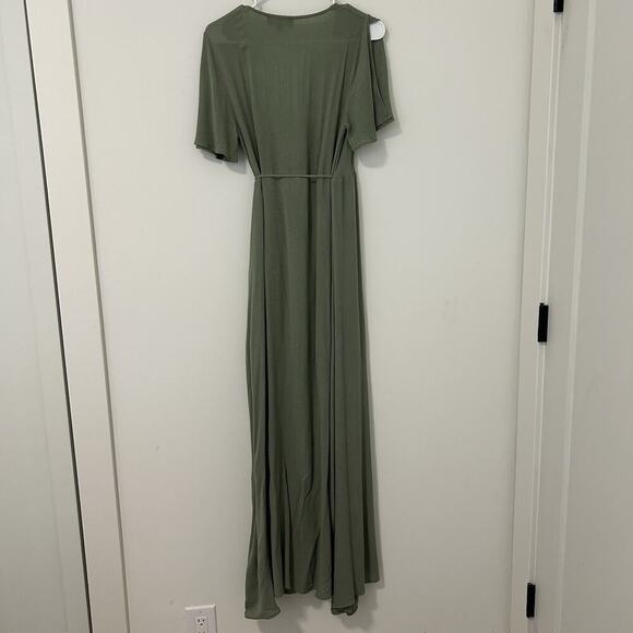 Lulus Dress Womens Large Much Obliged Washed Olive Green Wrap Maxi - Picture 9 of 10
